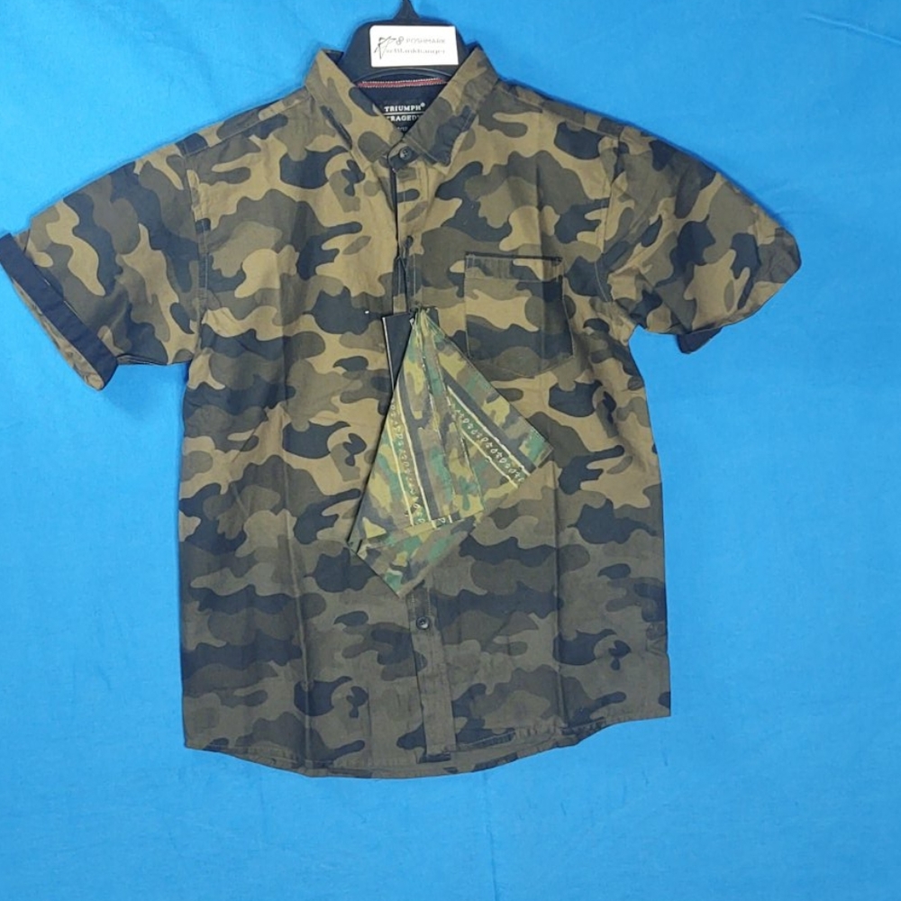 Triumph Tragedy boys button up camo top with matching bandana